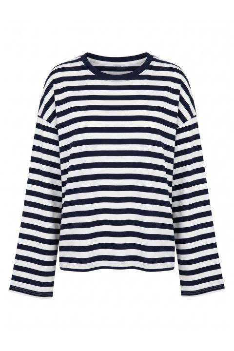 T-shirt over manica lunga rigo blu/panna - Autunno - Inverno 2027 | Brend