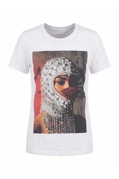 T-shirt copricapo strass bianco - Autunno - Inverno 2027 | Brend