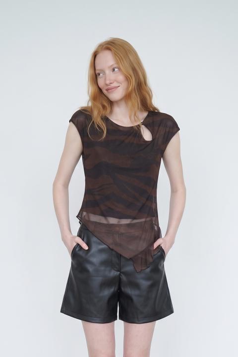 Top tulle asimmetrico zebrato moro - Autunno - Inverno 2027 | Brend