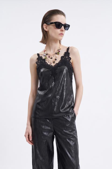 Top effetto pelle pizzo nero/nero - Autunno - Inverno 2027 | Brend
