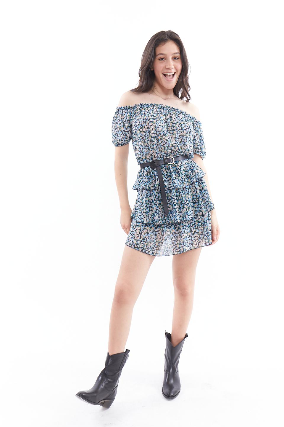 Abito scollo shiffer con balze celeste provenzale - Primavera Estate 2023 | Brend