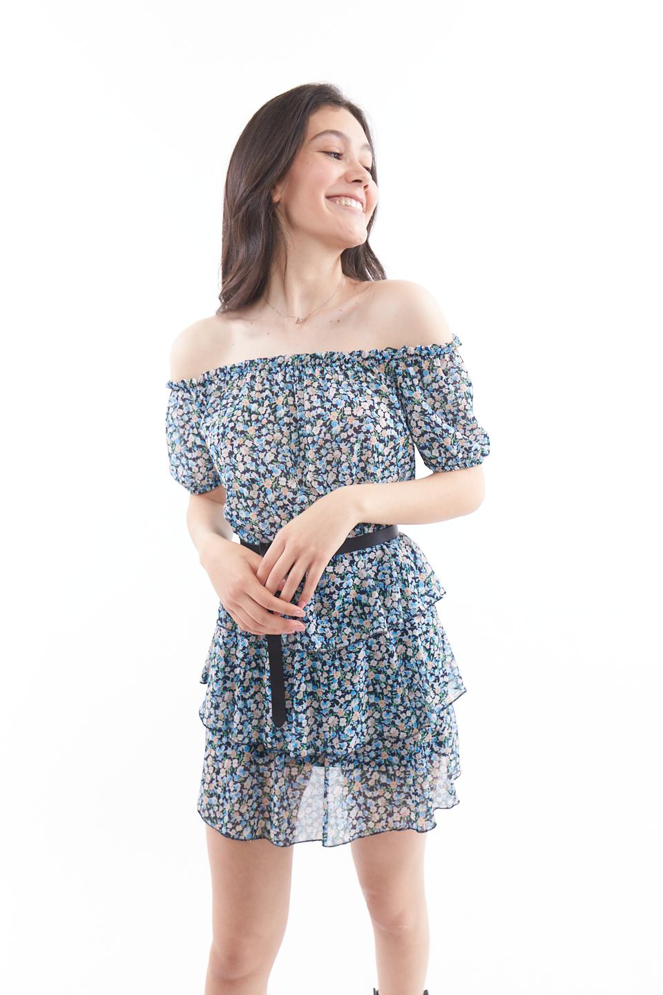 Abito scollo shiffer con balze celeste provenzale - Primavera Estate 2023 | Brend