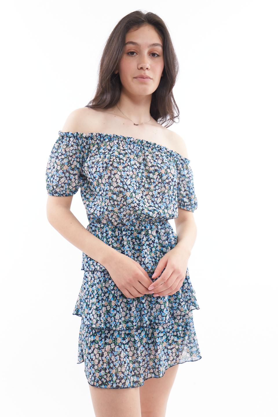 Abito scollo shiffer con balze celeste provenzale - Primavera Estate 2023 | Brend