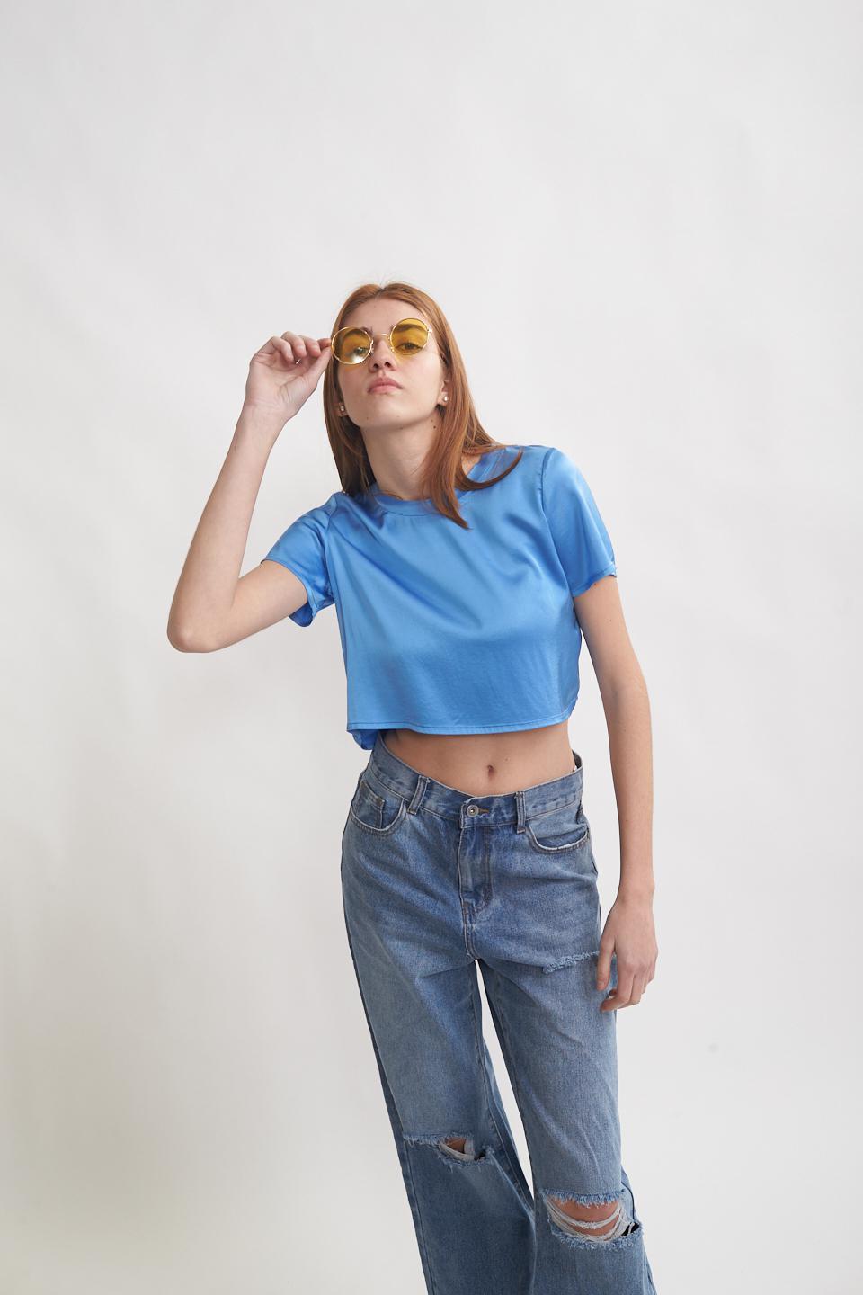 Blusa mezza manica in raso cobalto - Primavera Estate 2023 | Brend