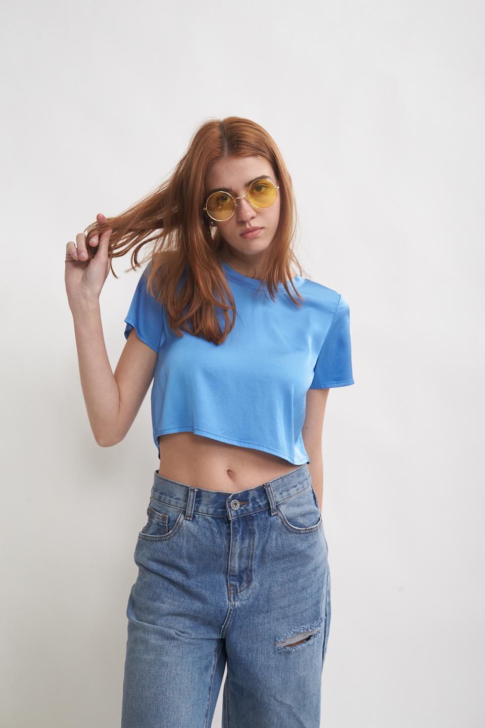 Blusa mezza manica in raso cobalto - Primavera Estate 2023 | Brend