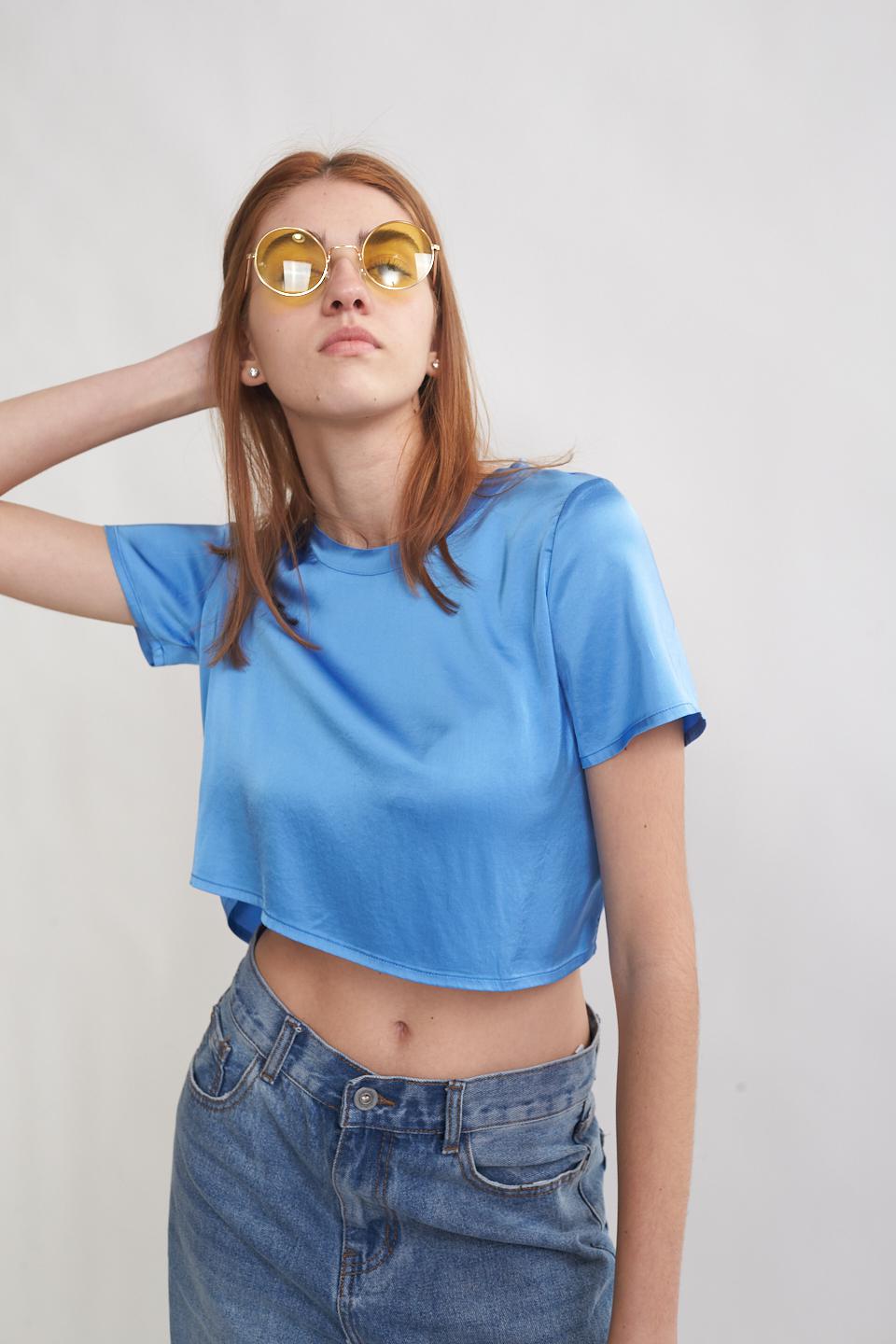 Blusa mezza manica in raso cobalto - Primavera Estate 2023 | Brend