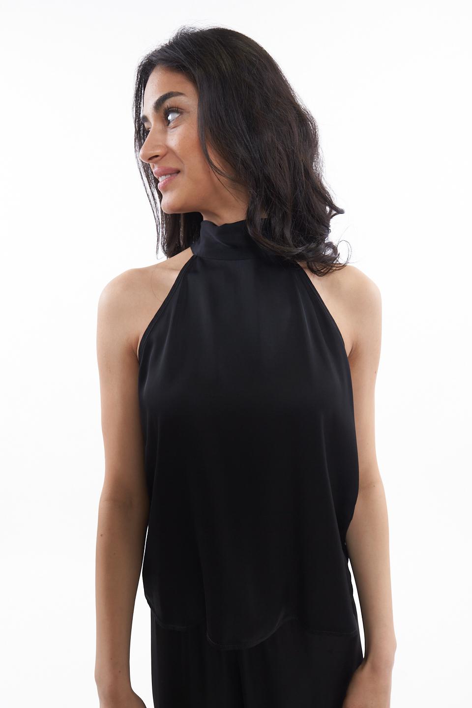 Blusa collo-fiocco in viscosa nero - Primavera Estate 2023 | Brend