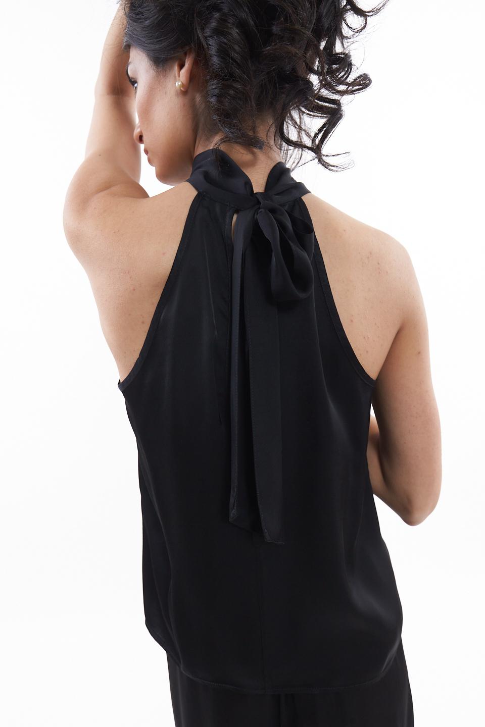 Blusa collo-fiocco in viscosa nero - Primavera Estate 2023 | Brend
