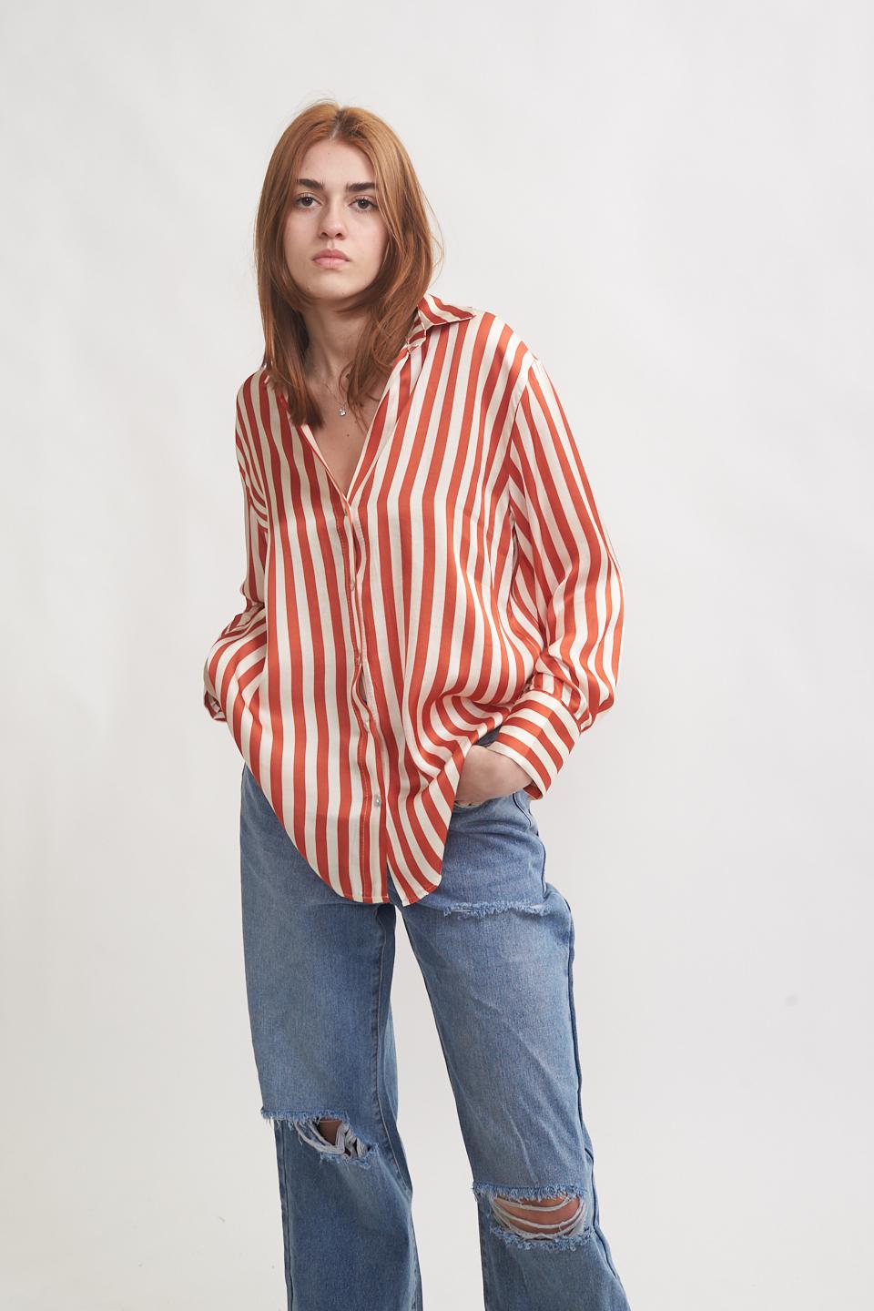 Camicia in viscosa a righe panna/arancio - Primavera Estate 2023 | Brend