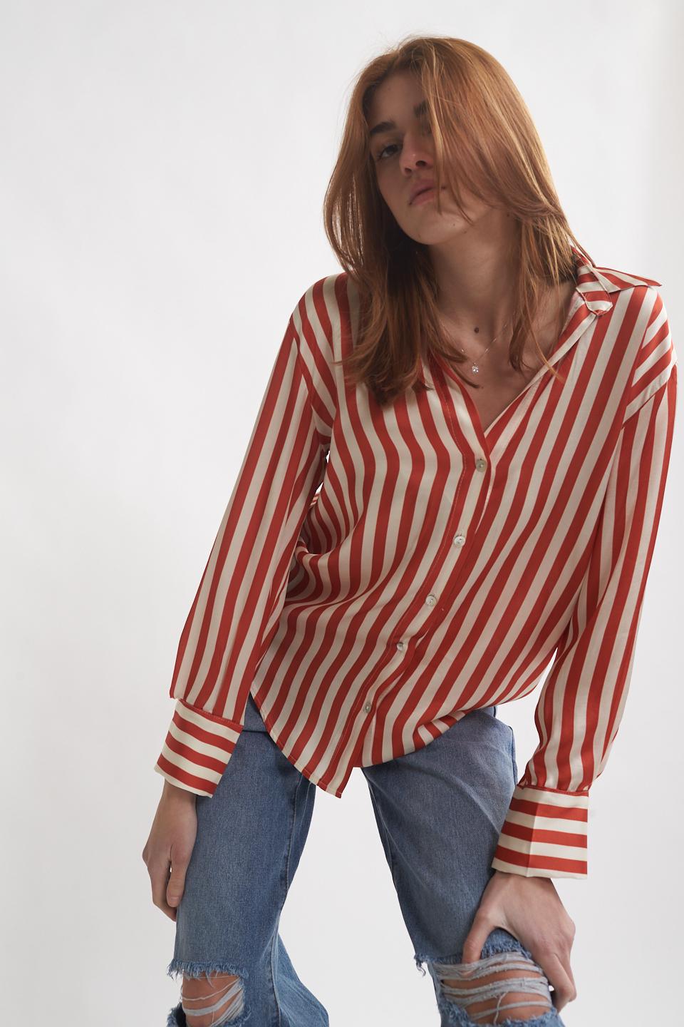 Camicia in viscosa a righe panna/arancio - Primavera Estate 2023 | Brend