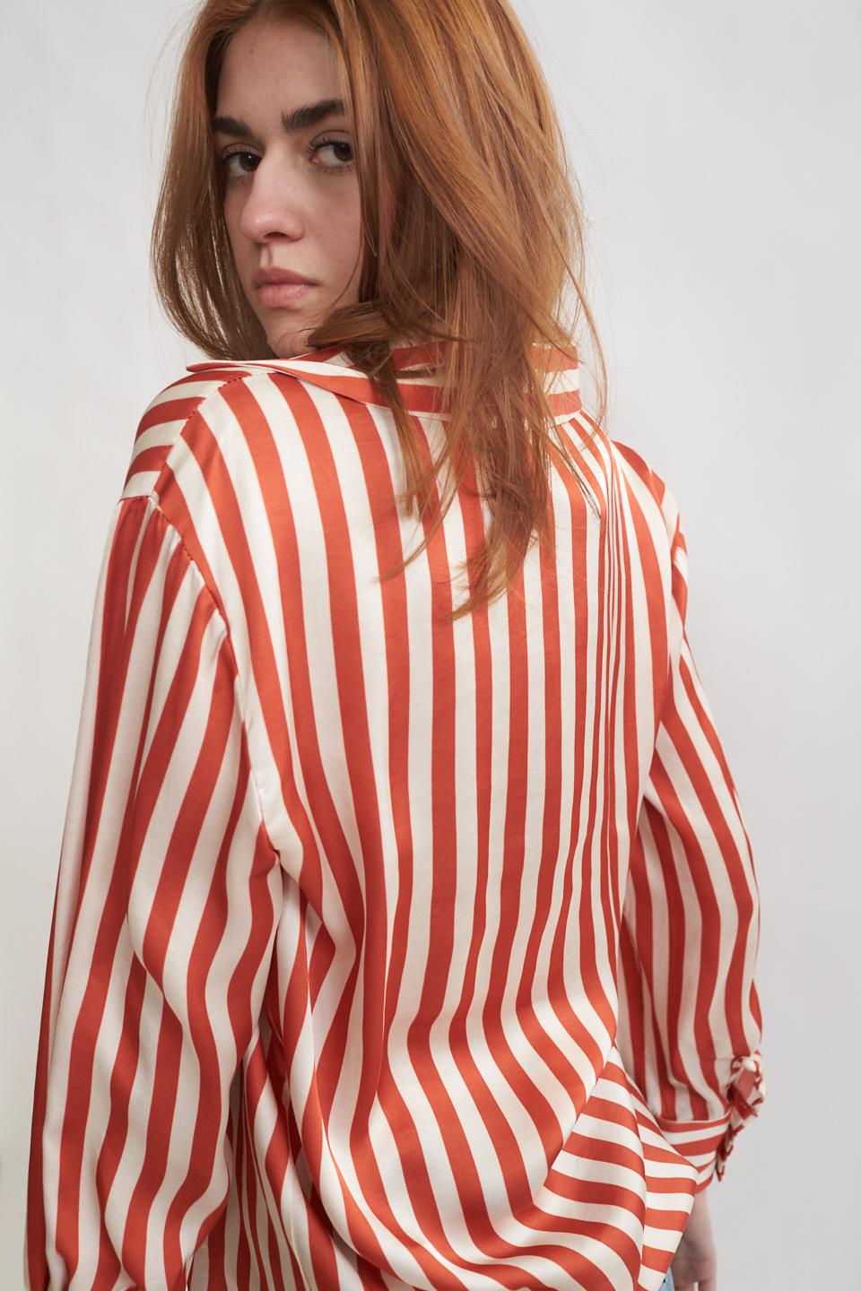 Camicia in viscosa a righe panna/arancio - Primavera Estate 2023 | Brend