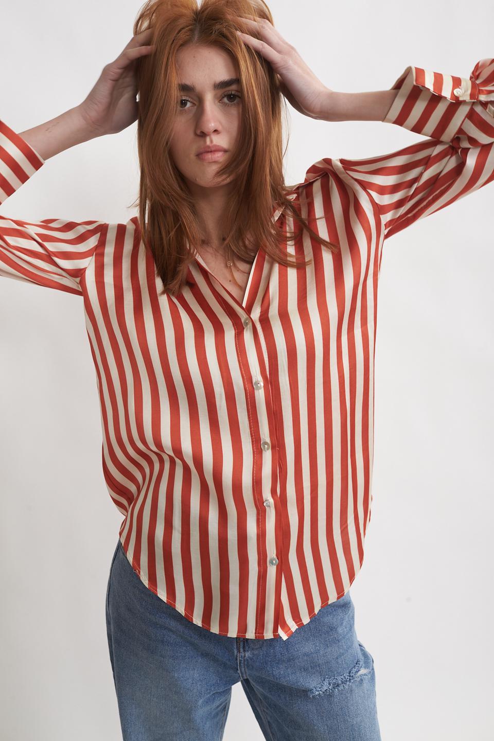 Camicia in viscosa a righe panna/arancio - Primavera Estate 2023 | Brend