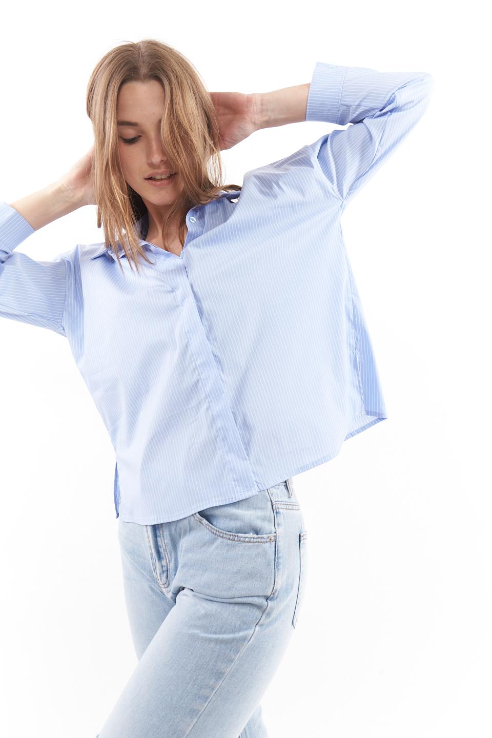 Camicia over bottoni nascosti rigo azzurro - Primavera Estate 2023 | Brend