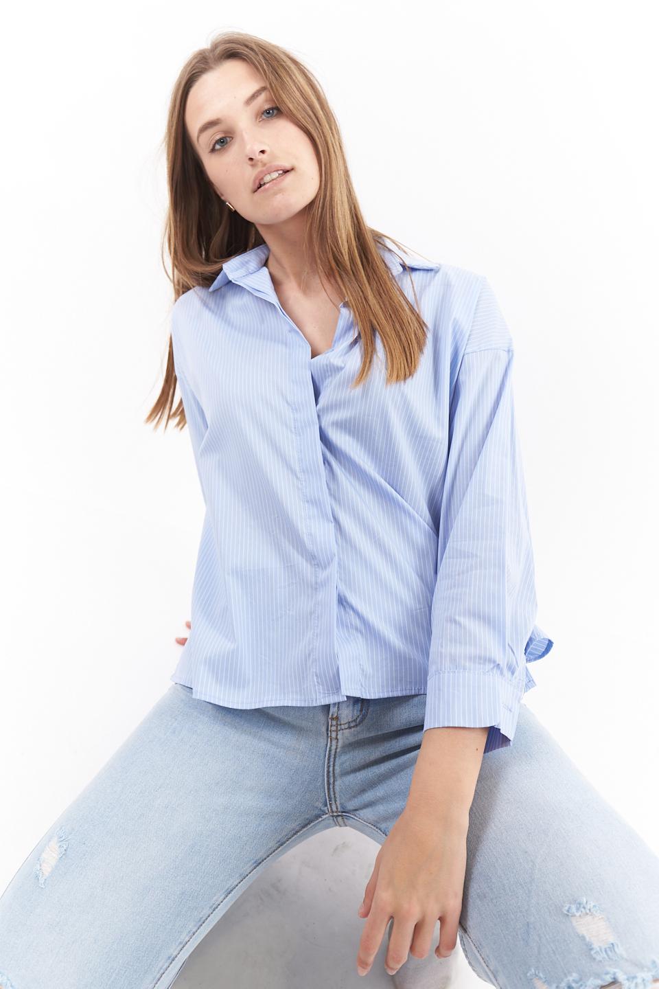 Camicia over bottoni nascosti rigo azzurro - Primavera Estate 2023 | Brend