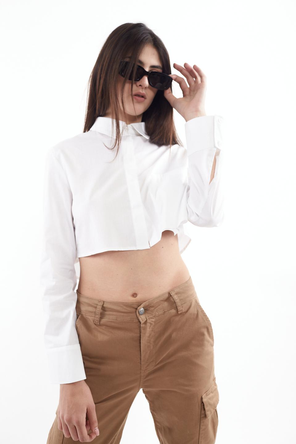 Camicia cropped in cotone bianco - Primavera Estate 2023 | Brend