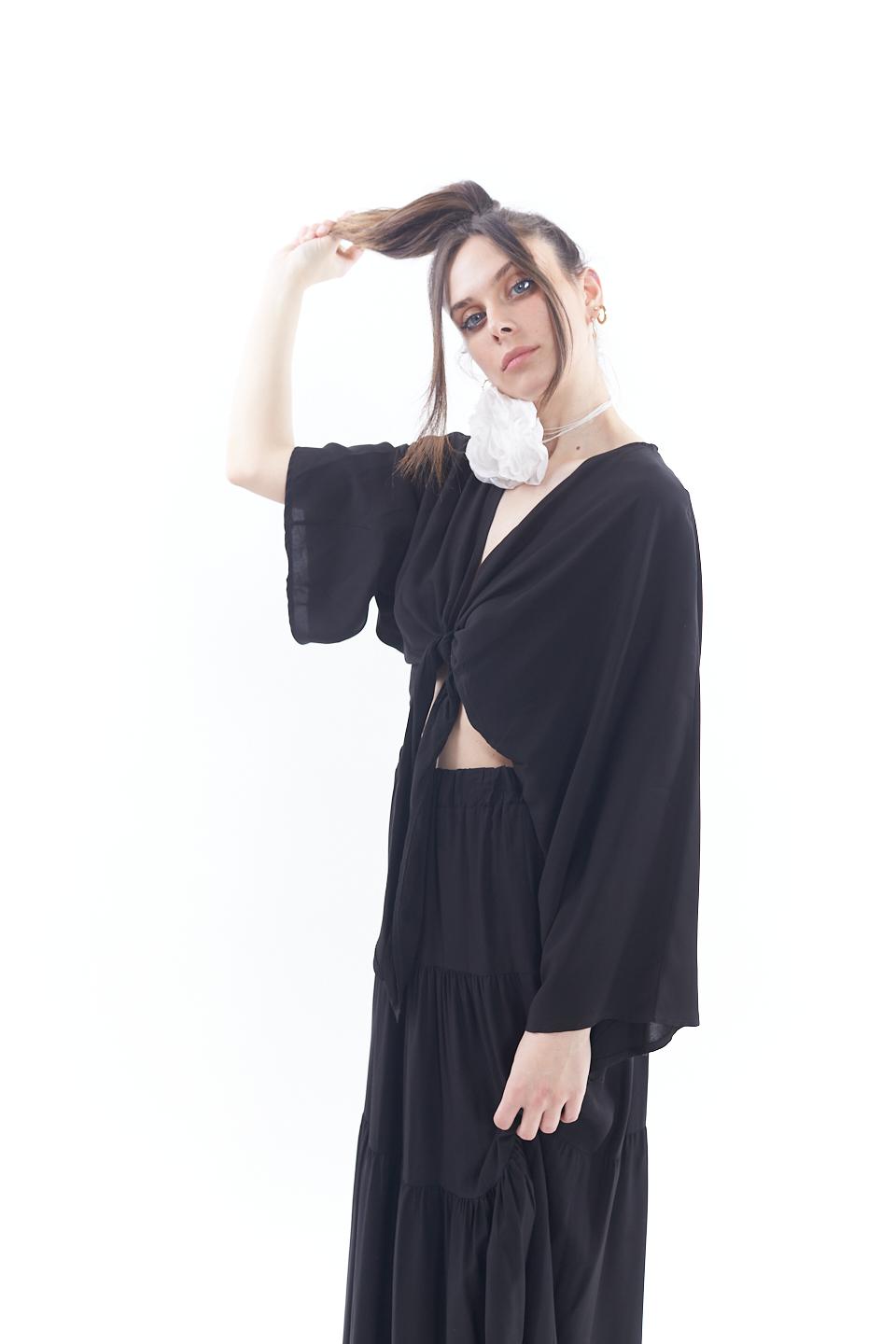 Camicia con nodo in viscosa nero - Primavera Estate 2023 | Brend