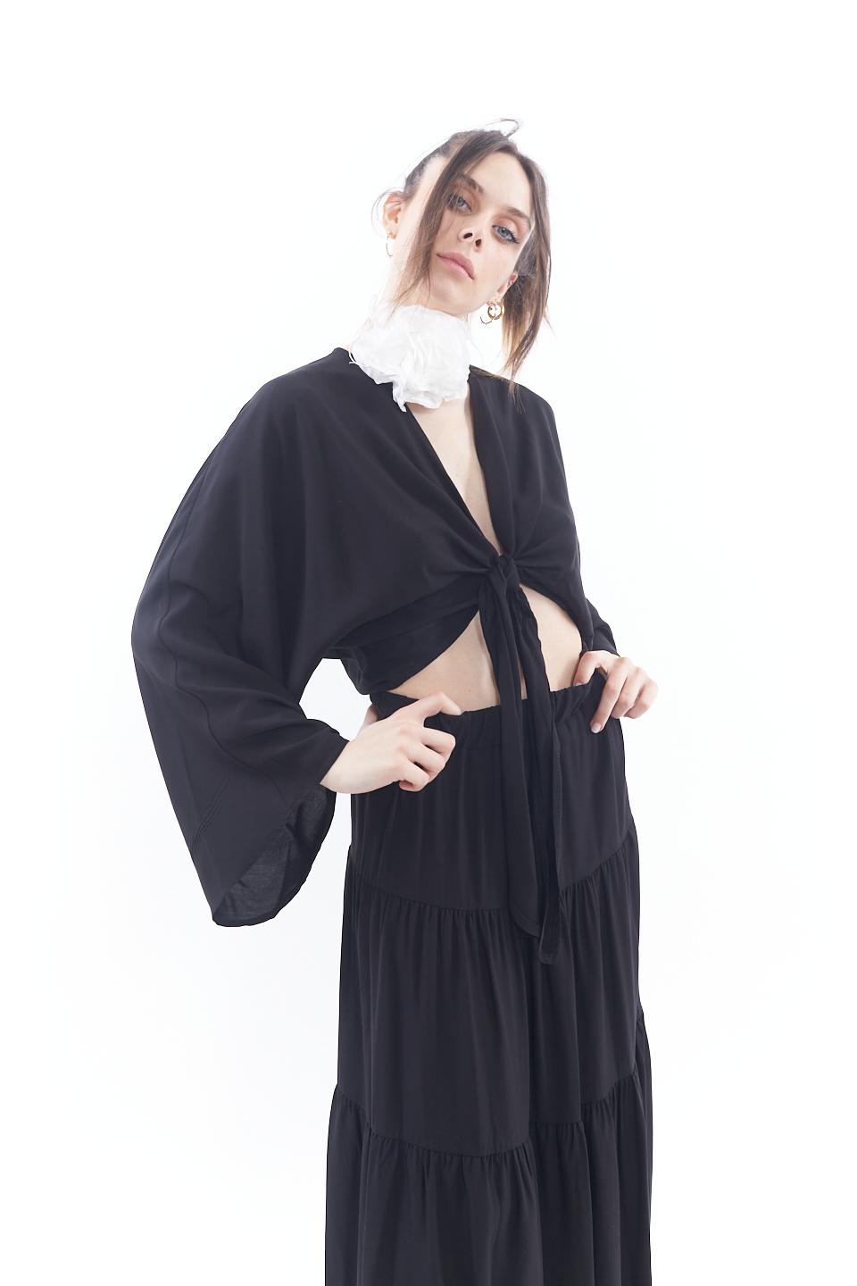 Camicia con nodo in viscosa nero - Primavera Estate 2023 | Brend