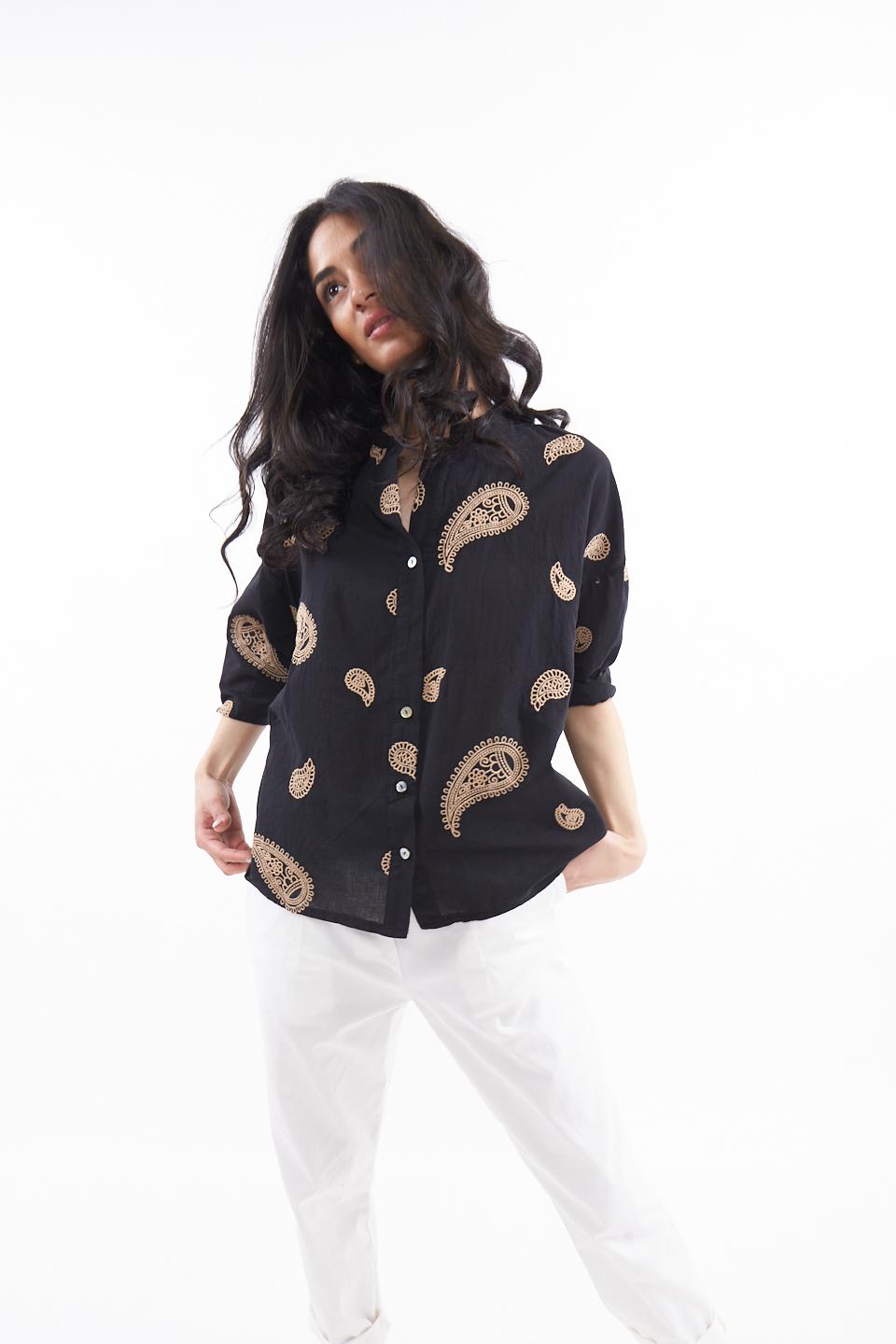 Camicia over cotone mezze-maniche nero - Primavera Estate 2023 | Brend