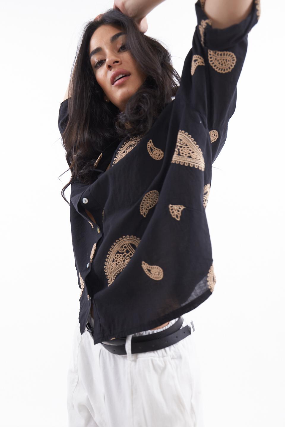 Camicia over cotone mezze-maniche nero - Primavera Estate 2023 | Brend