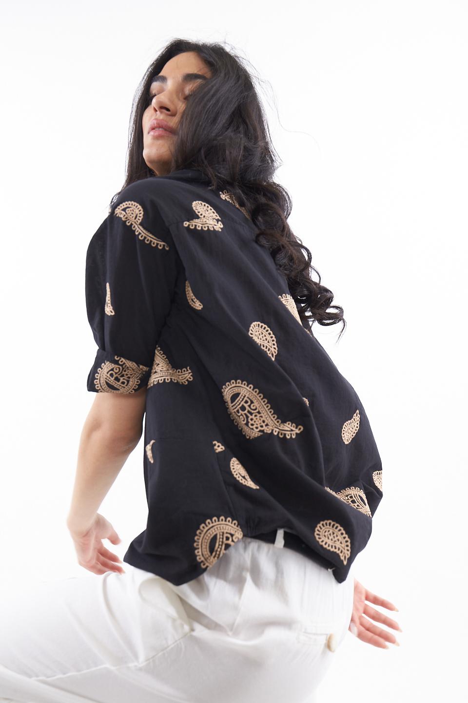 Camicia over cotone mezze-maniche nero - Primavera Estate 2023 | Brend
