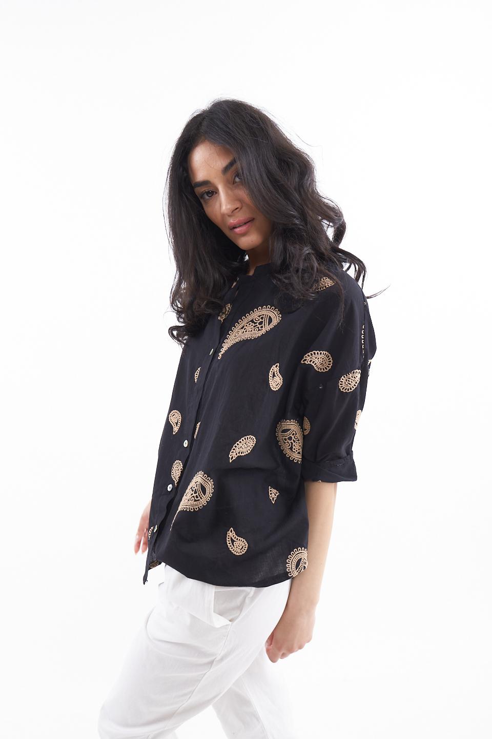 Camicia over cotone mezze-maniche nero - Primavera Estate 2023 | Brend