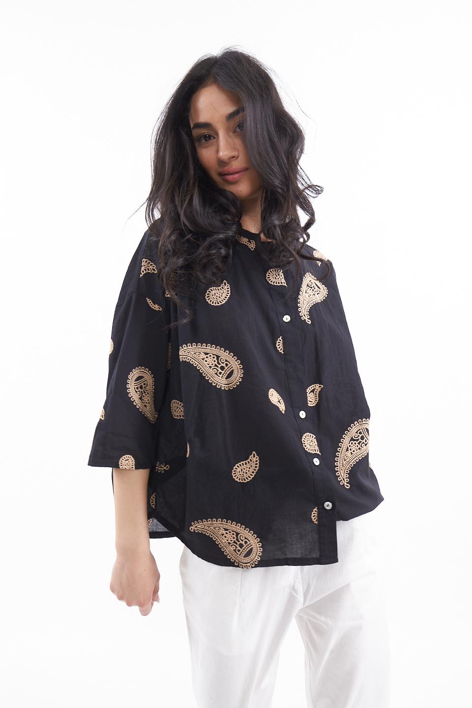 Camicia over cotone mezze-maniche nero - Primavera Estate 2023 | Brend