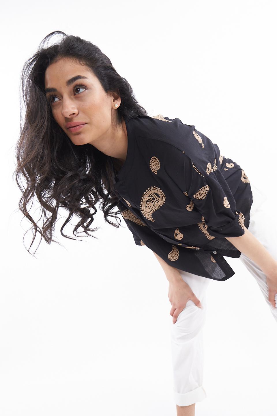Camicia over cotone mezze-maniche nero - Primavera Estate 2023 | Brend