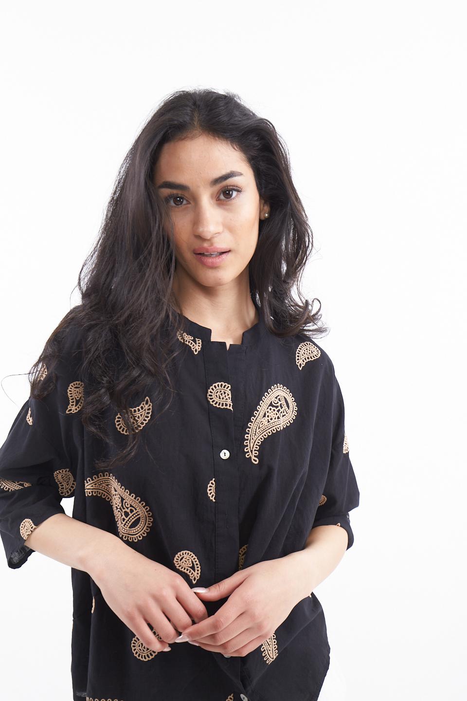 Camicia over cotone mezze-maniche nero - Primavera Estate 2023 | Brend