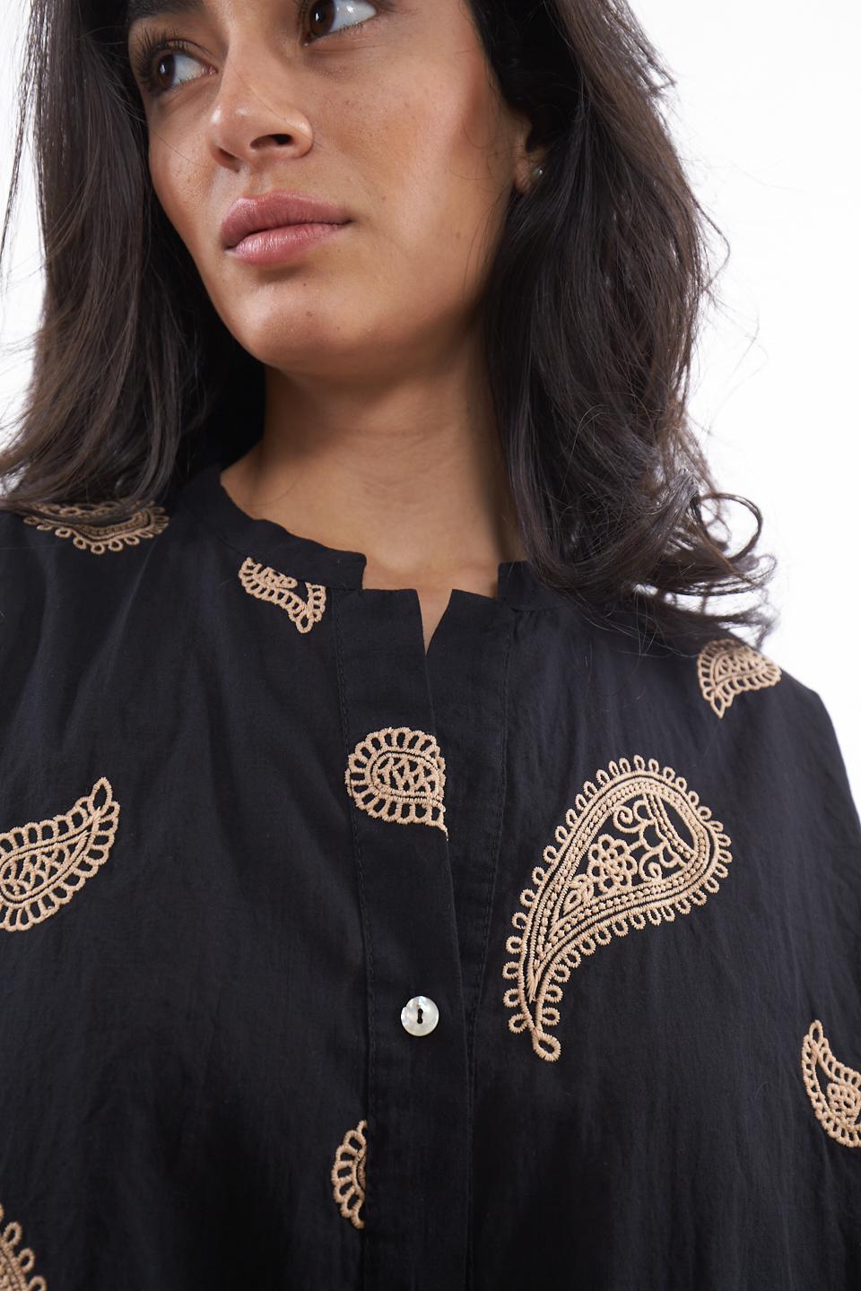 Camicia over cotone mezze-maniche nero - Primavera Estate 2023 | Brend