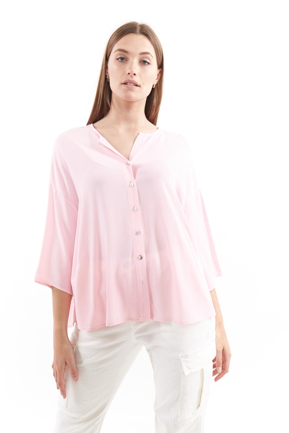 Camicia over paricollo in viscosa rosa - Primavera Estate 2023 | Brend