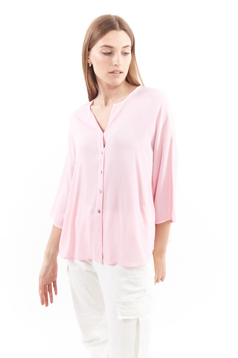 Camicia over paricollo in viscosa rosa - Primavera Estate 2023 | Brend
