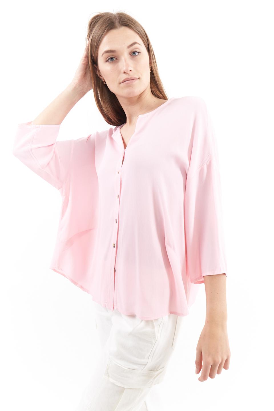 Camicia over paricollo in viscosa rosa - Primavera Estate 2023 | Brend