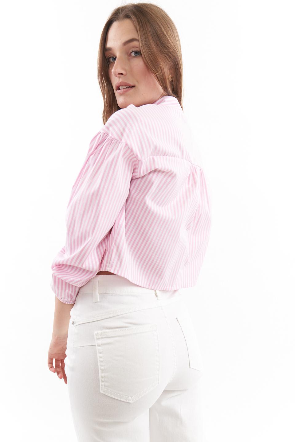 Camicia cropped con spilla riga rosa - Primavera Estate 2023 | Brend