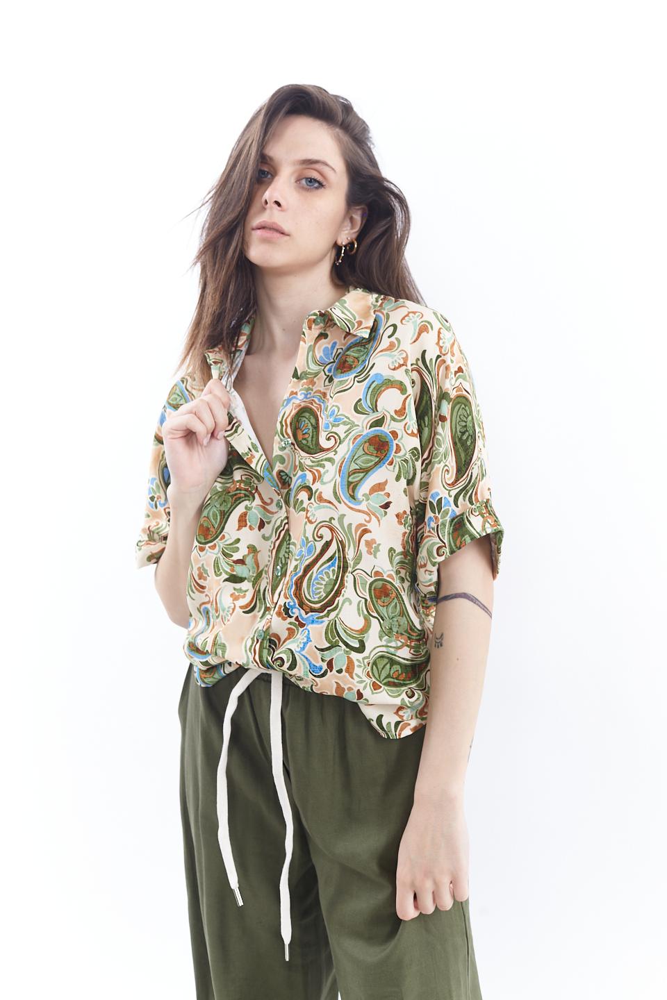 Camicia forever stampa viscosa paisley verde - Primavera Estate 2023 | Brend