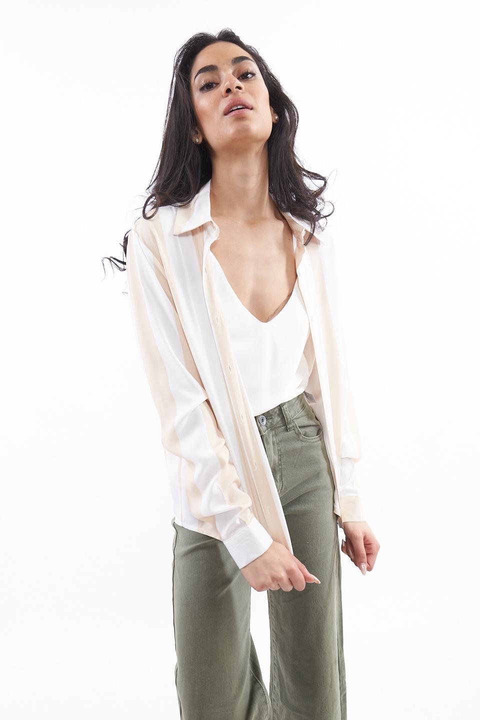 Camicia modello uomo rigata rigo beige - Primavera Estate 2023 | Brend