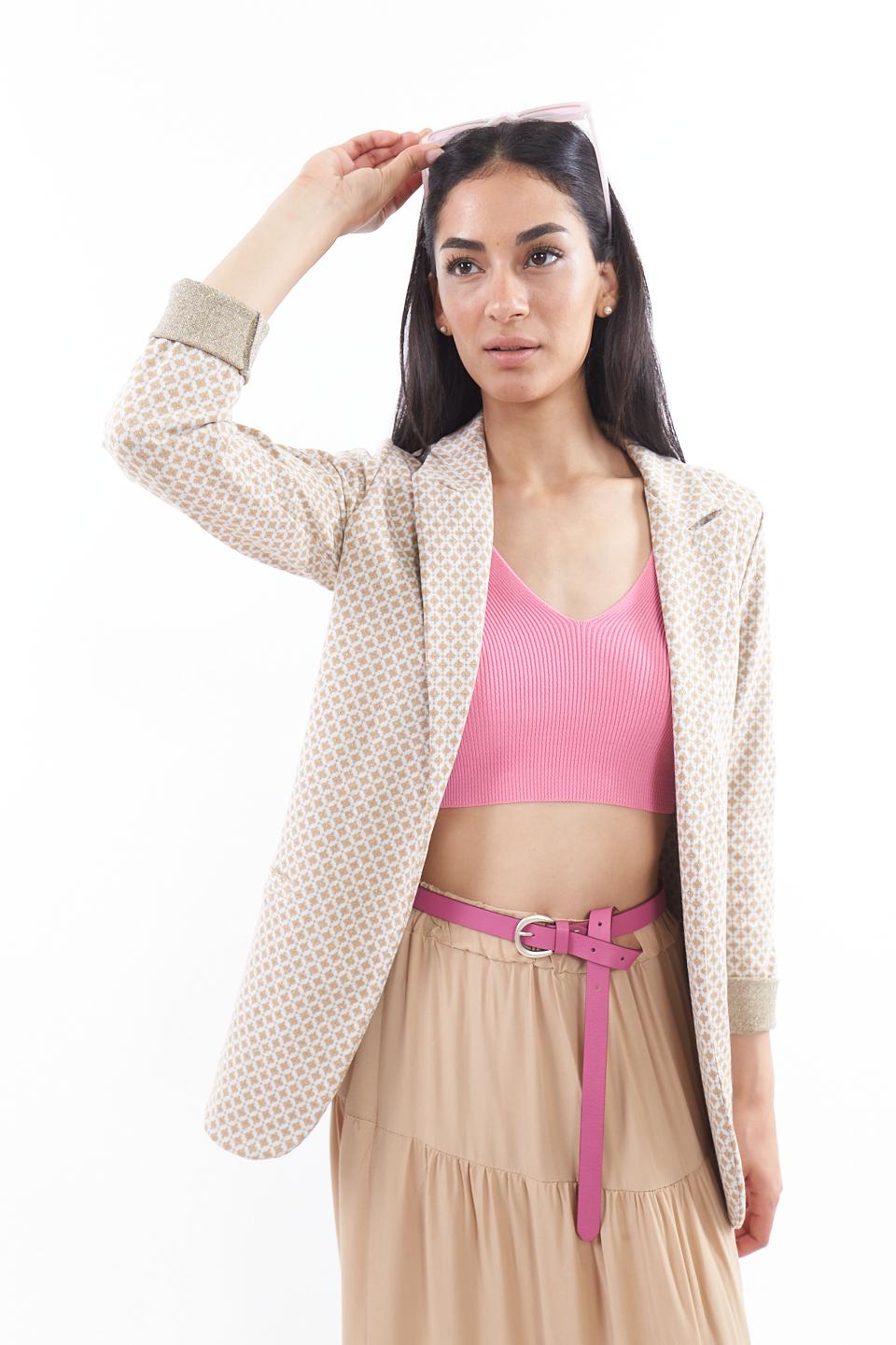 Giacca sciallata Jacquard rombetto sabbia - Primavera Estate 2023 | Brend