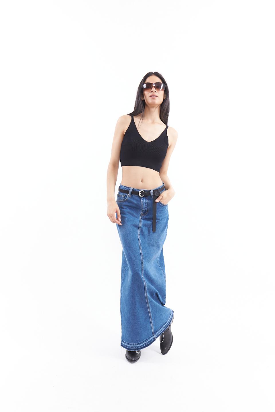 Gonna longuette con spacco denim - Primavera Estate 2023 | Brend