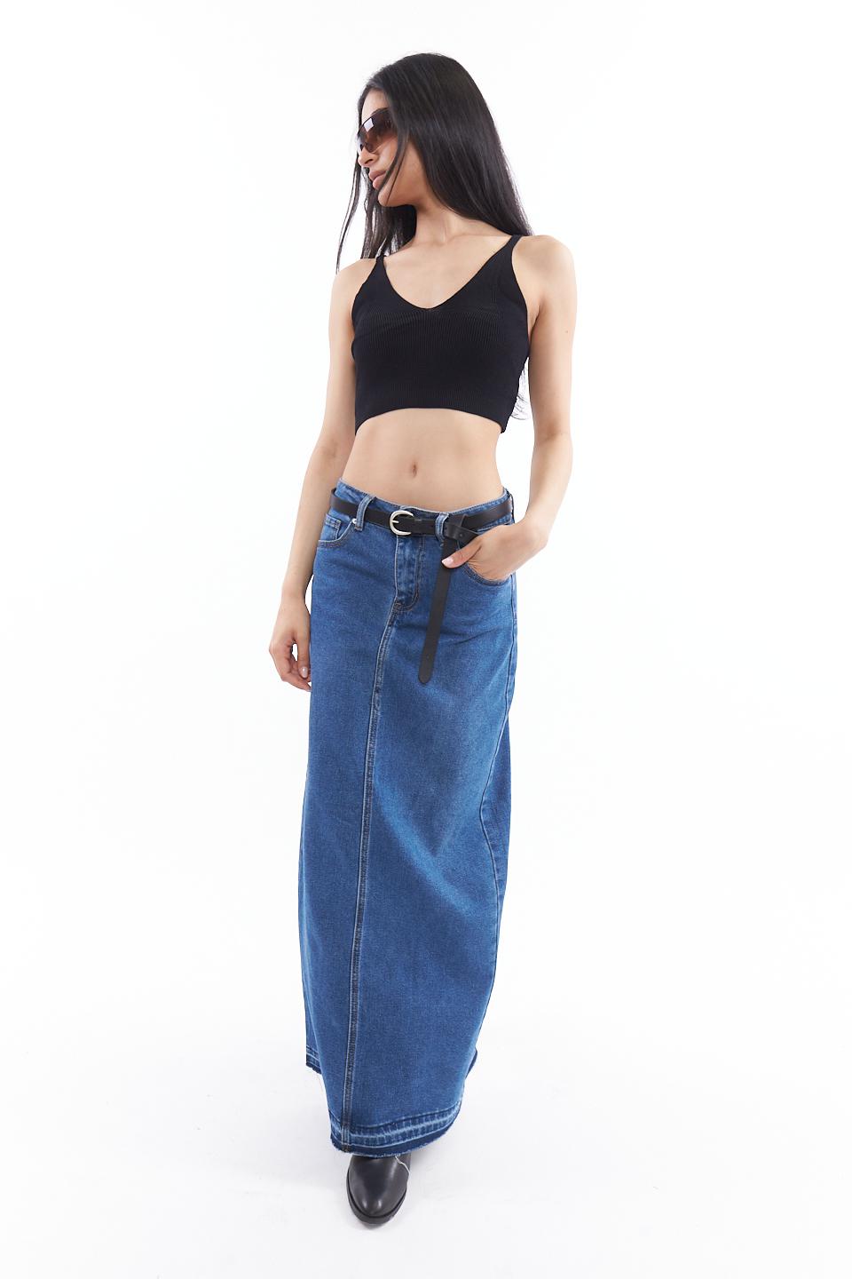 Gonna longuette con spacco denim - Primavera Estate 2023 | Brend