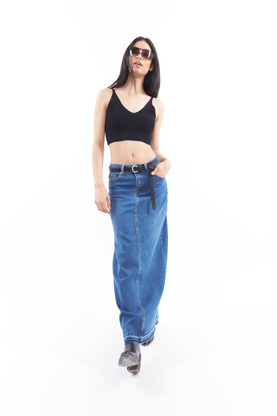 Gonna longuette con spacco denim - Primavera Estate 2023 | Brend
