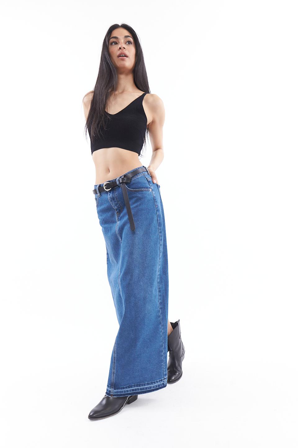 Gonna longuette con spacco denim - Primavera Estate 2023 | Brend