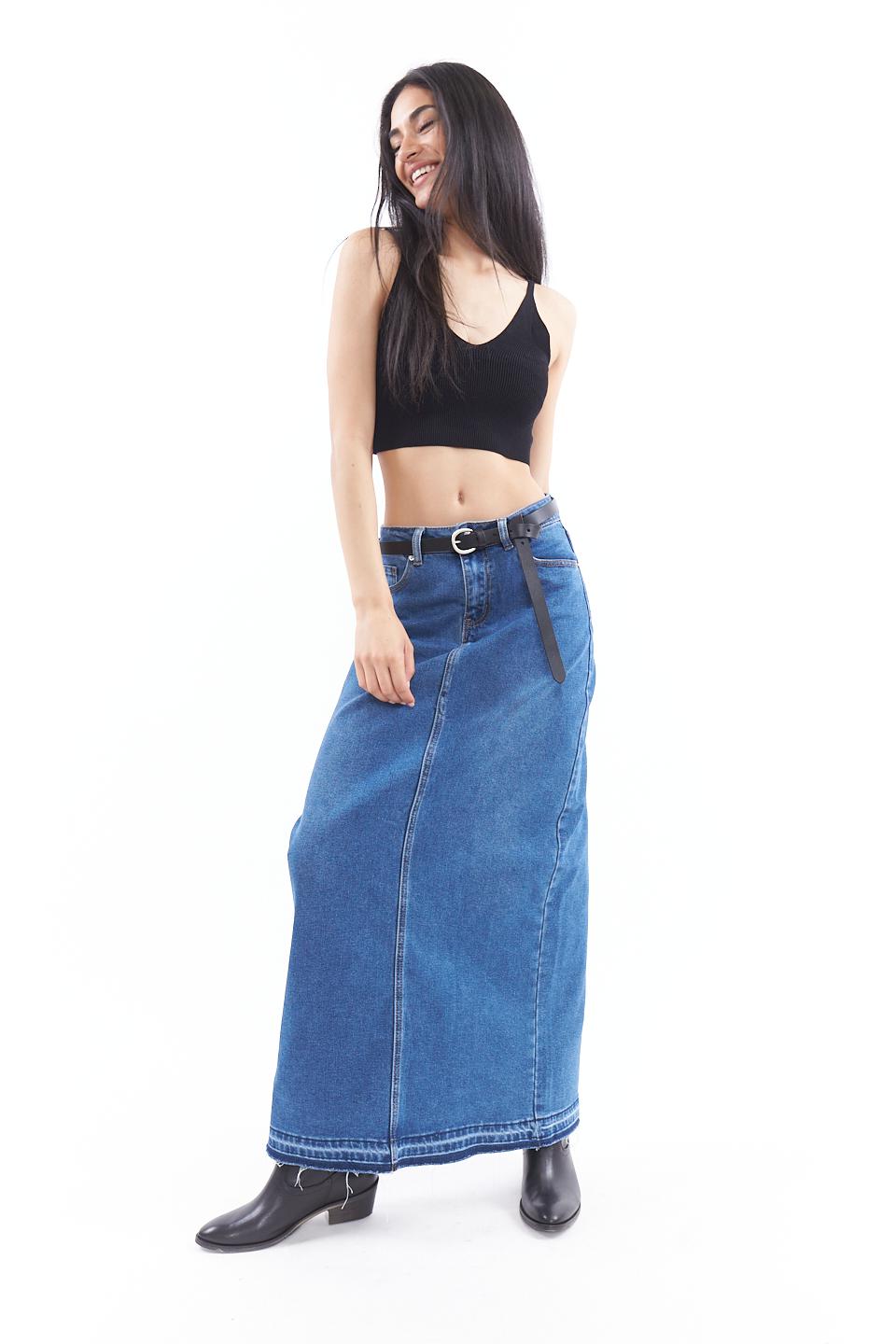 Gonna longuette con spacco denim - Primavera Estate 2023 | Brend