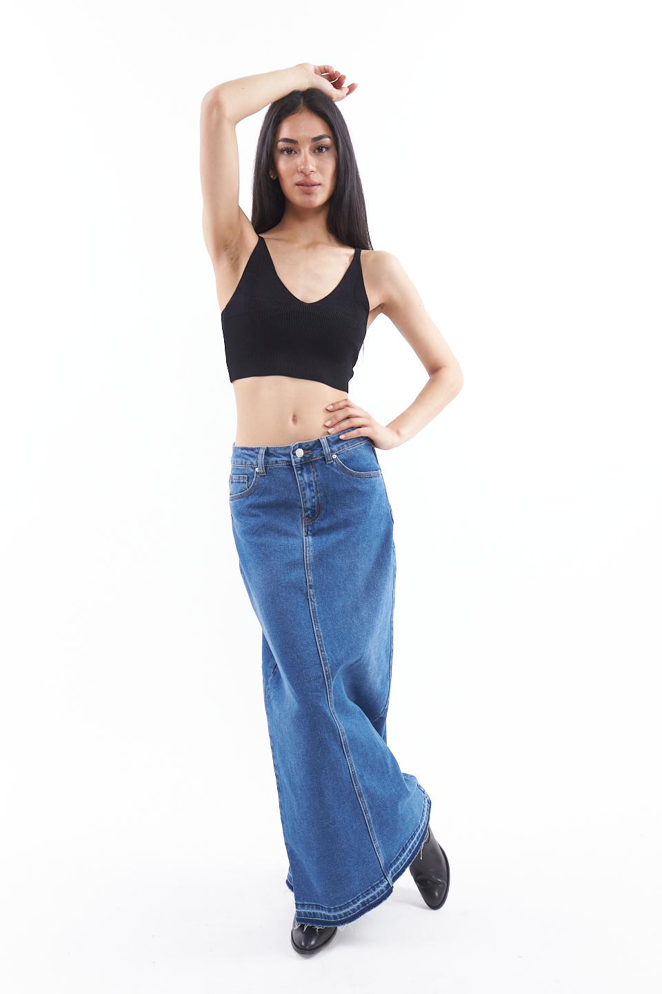 Gonna longuette con spacco denim - Primavera Estate 2023 | Brend