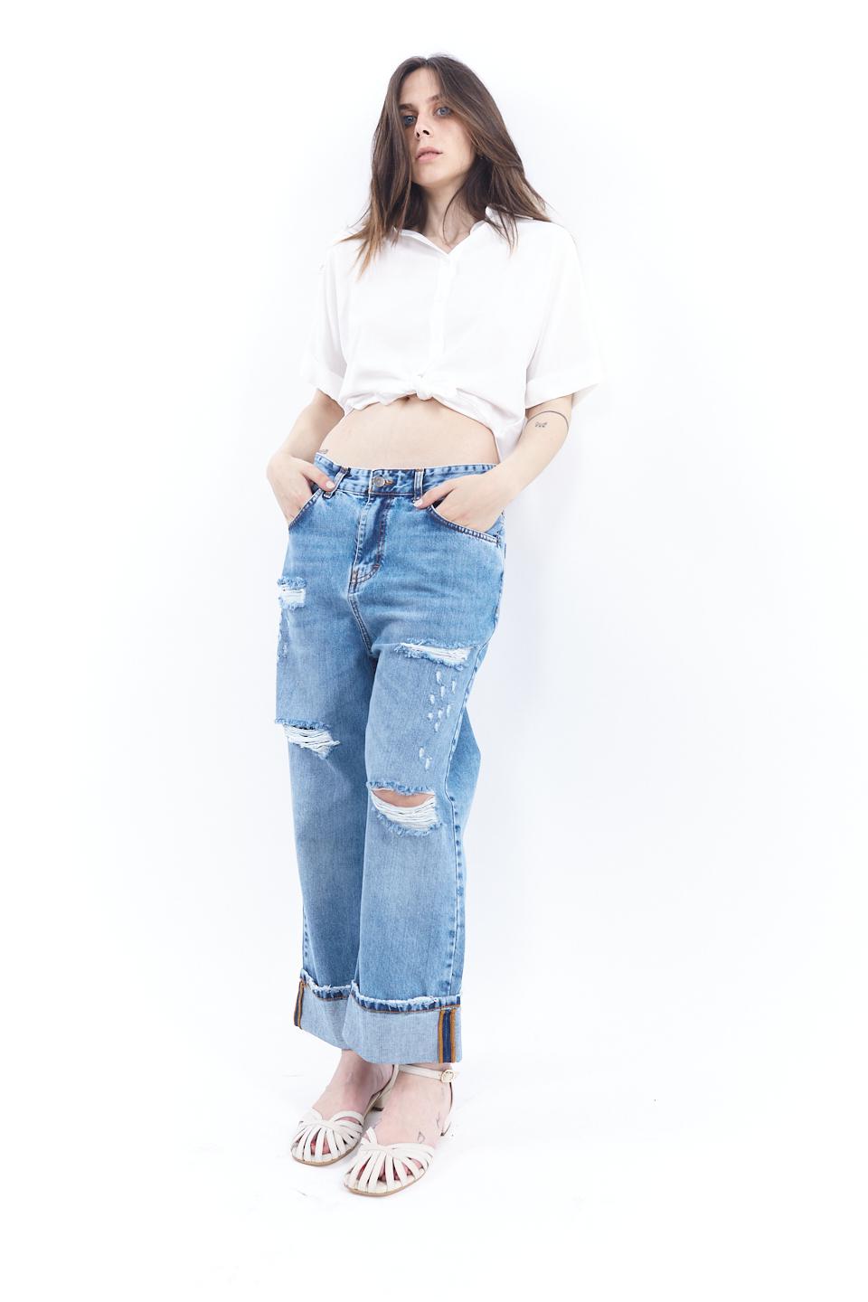Jeans wide-leg con strappi denim chiaro - Primavera Estate 2023 | Brend