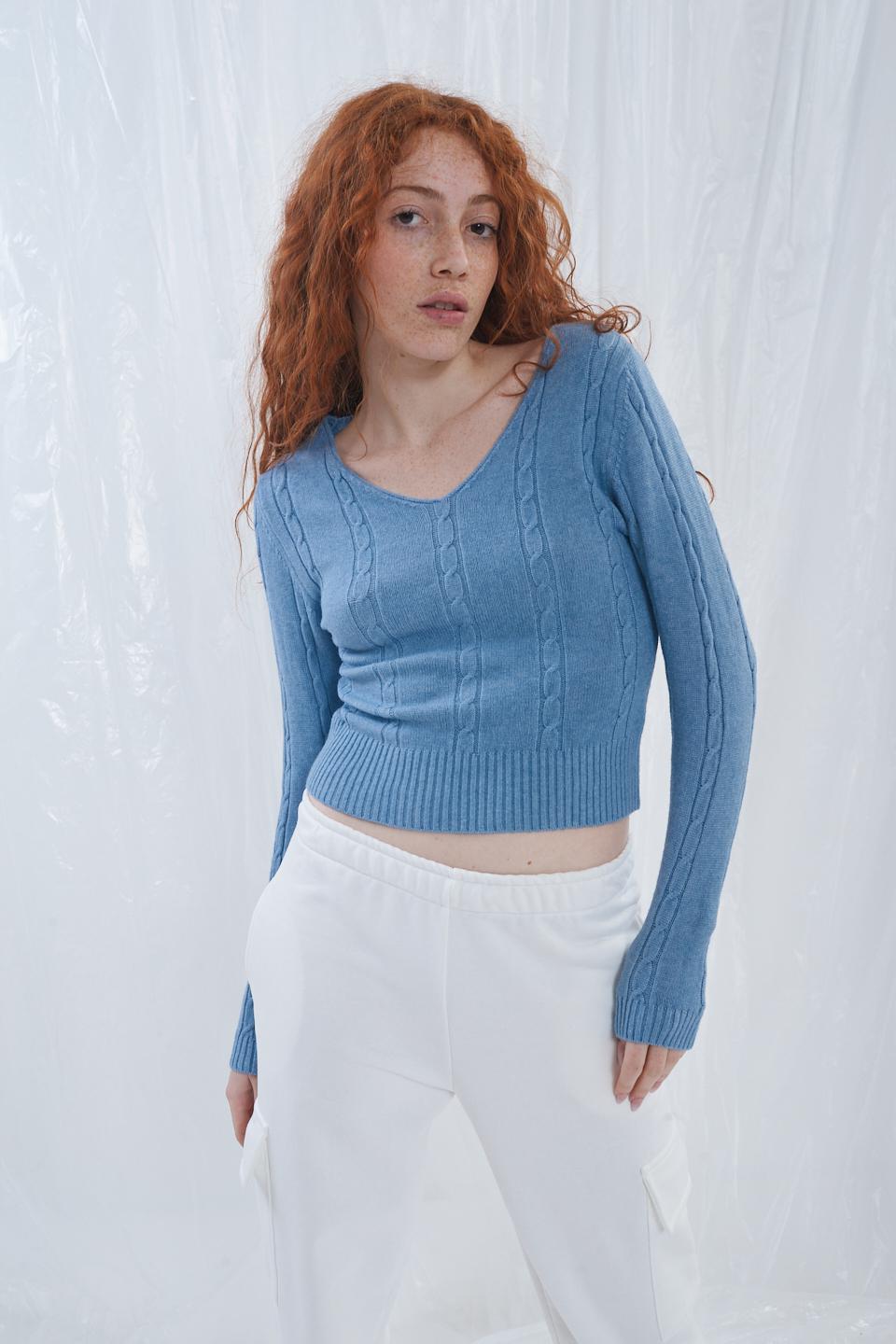 Maglia cropped scollo V jeans - Primavera Estate 2023 | Brend