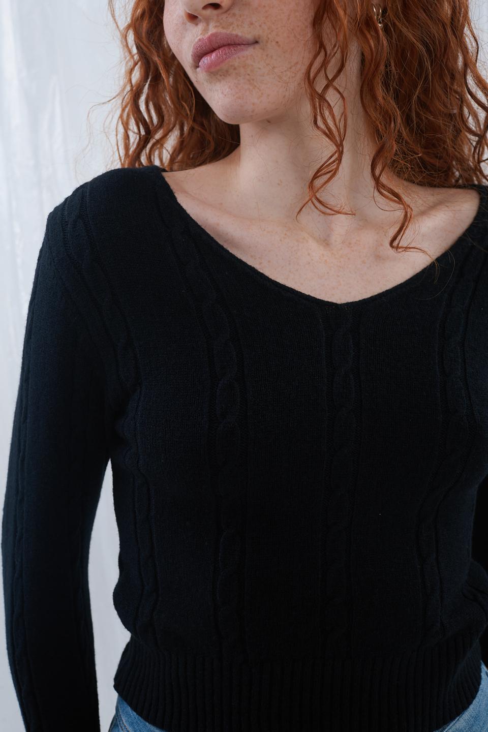 Maglia cropped scollo V nero - Primavera Estate 2023 | Brend