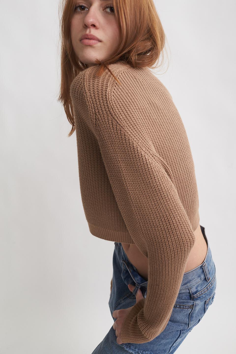 Maglia cropped girocollo camel - Primavera Estate 2023 | Brend