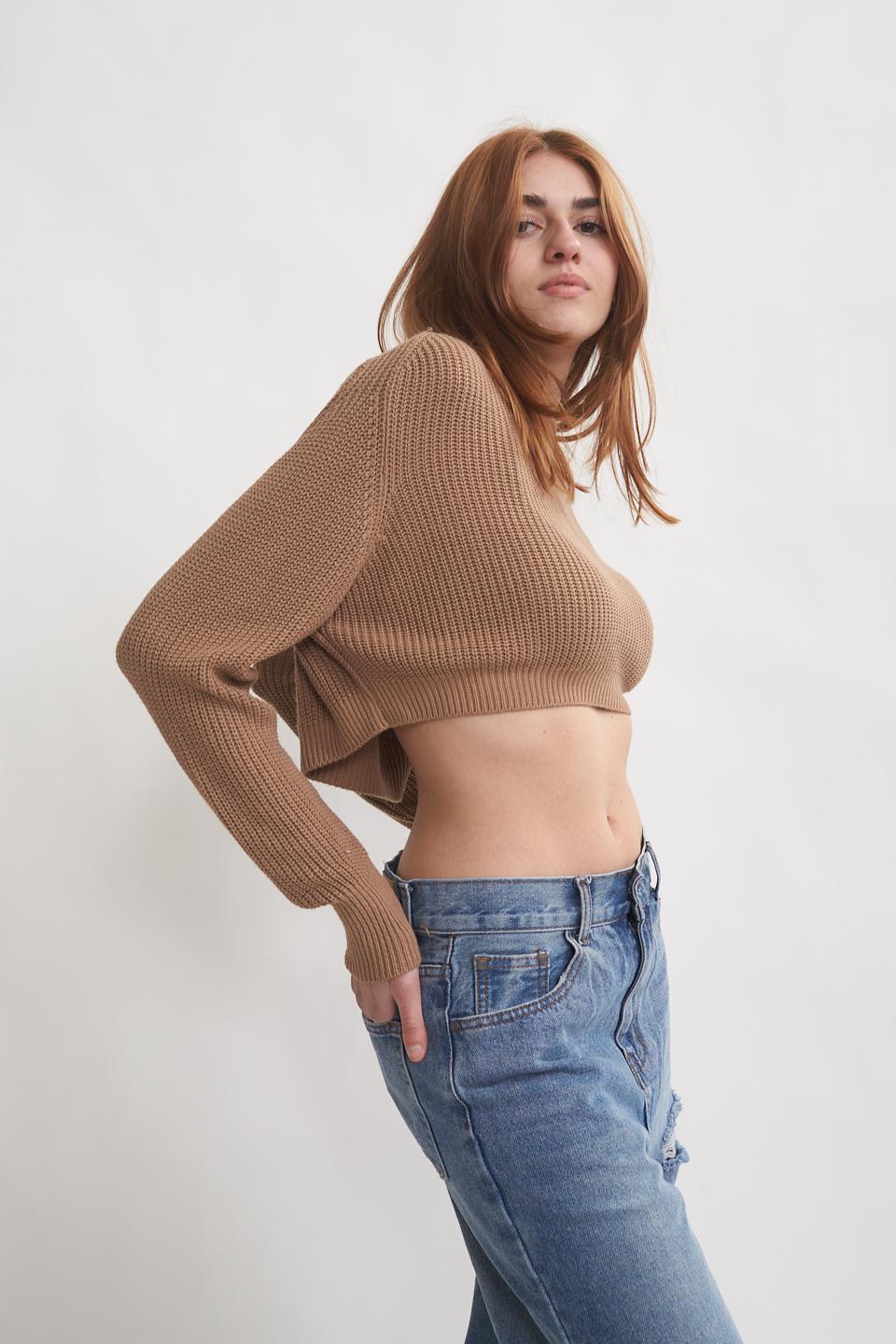 Maglia cropped girocollo camel - Primavera Estate 2023 | Brend