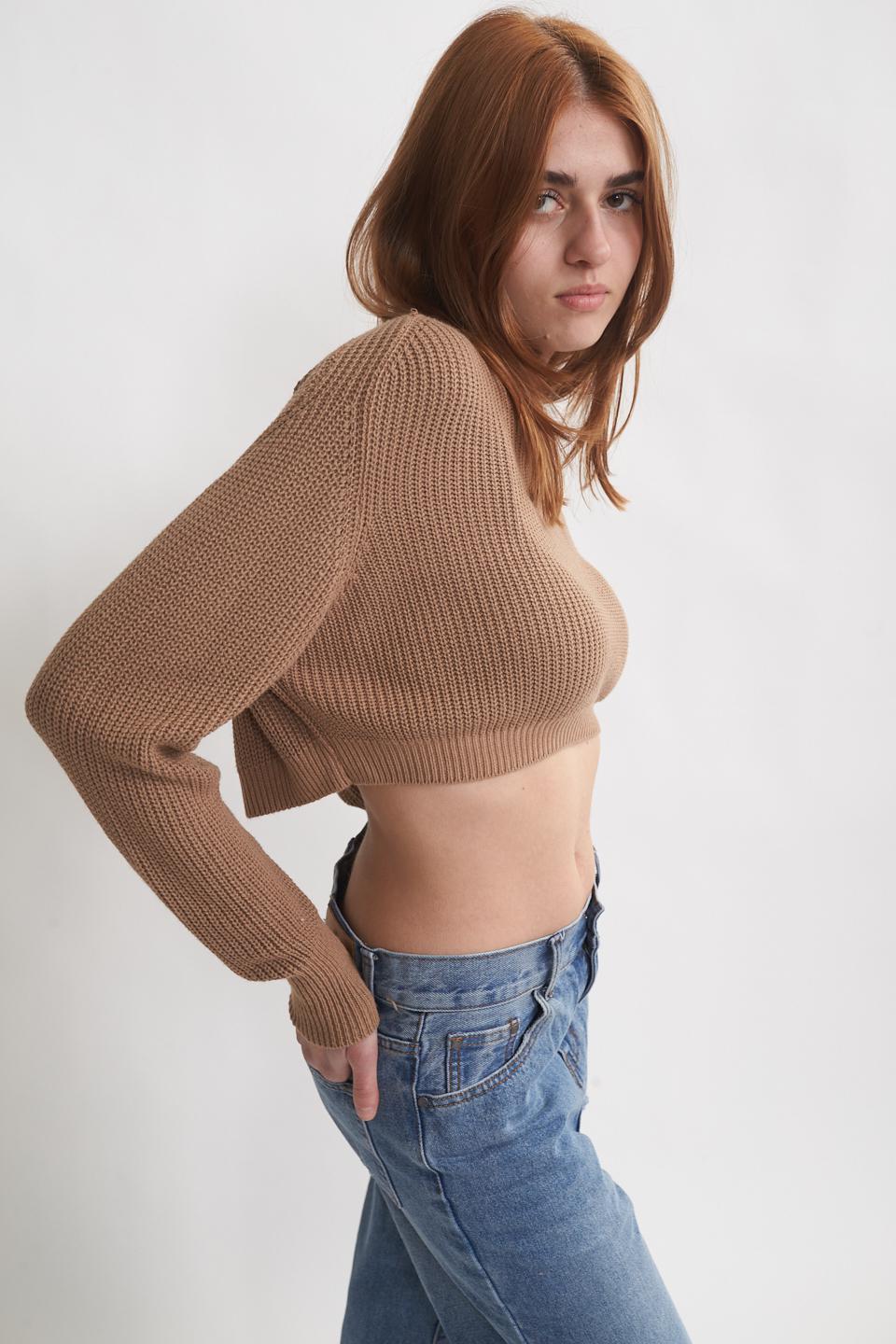 Maglia cropped girocollo camel - Primavera Estate 2023 | Brend