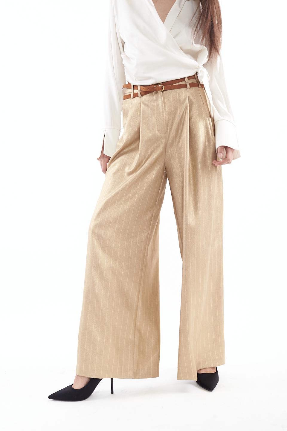 Pantalone gamba larga gessato spalmato gessato/gold - Primavera Estate 2023 | Brend