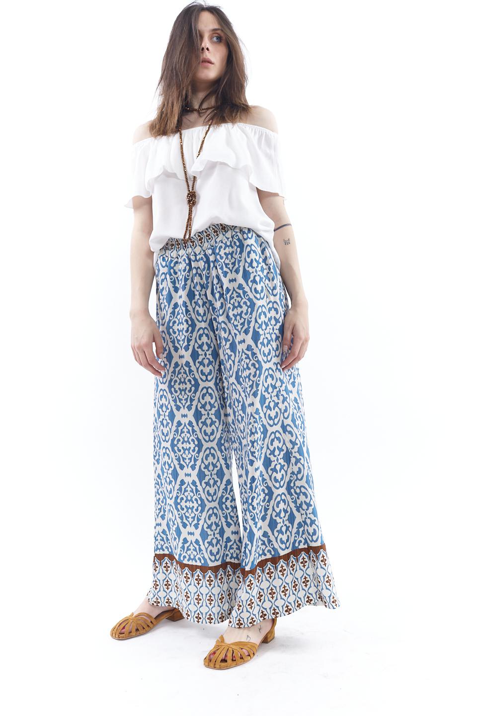 Pantalone viscosa con elastico azzurro etnico - Primavera Estate 2023 | Brend